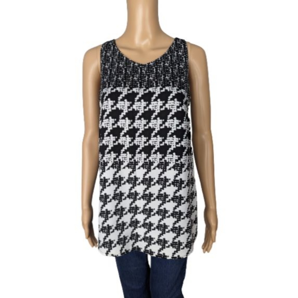 CAbi #3090 Broken Check Houndstooth Sleeveless Top M